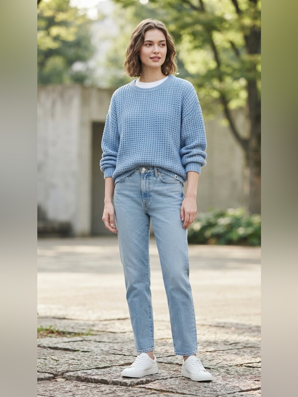 Light Blue Knit Women's Crewneck Sweater